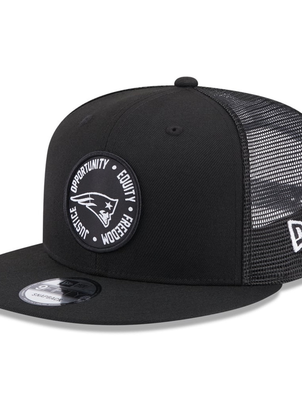 New Era Black Mesh Trucker Hat with New England Patriots Team Patch